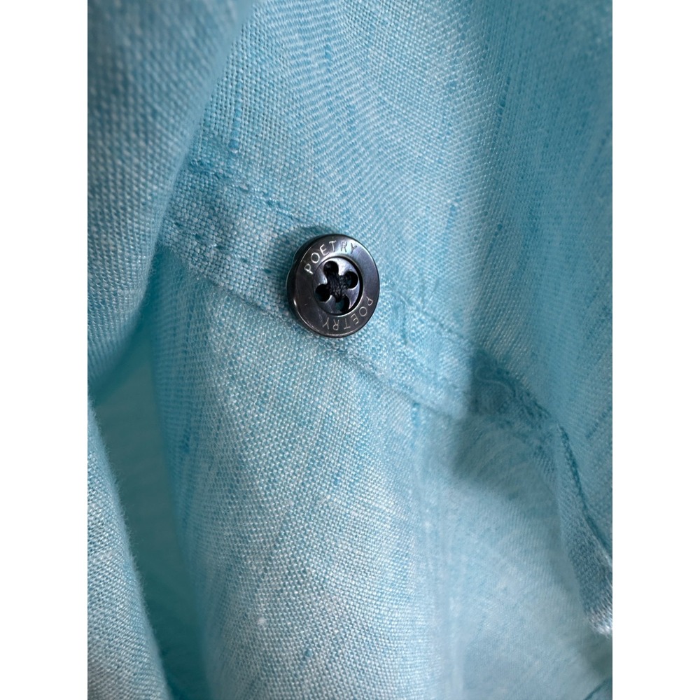 Poetry Linen Button Front Tunic Top V-Neck 3/4 Sleeve Blue Lagonlook Coastal - Picture 9 of 12